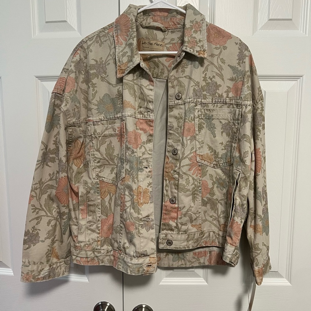NWT Free People Opal Floral Denim Jacket